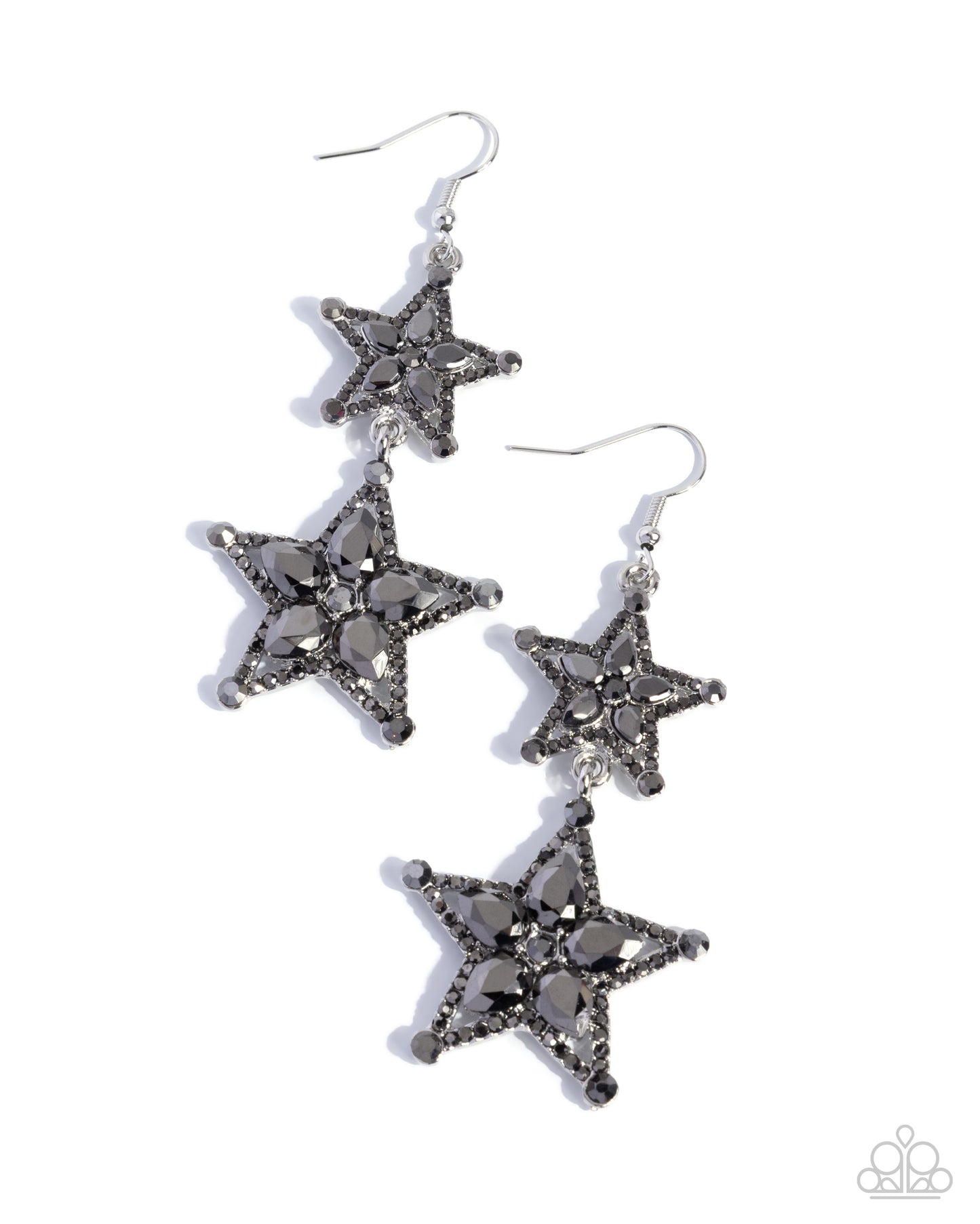 Paparazzi Glittery Galaxy - Silver & Hematite Rhinestone Star Santa Fe Style Earring E3301