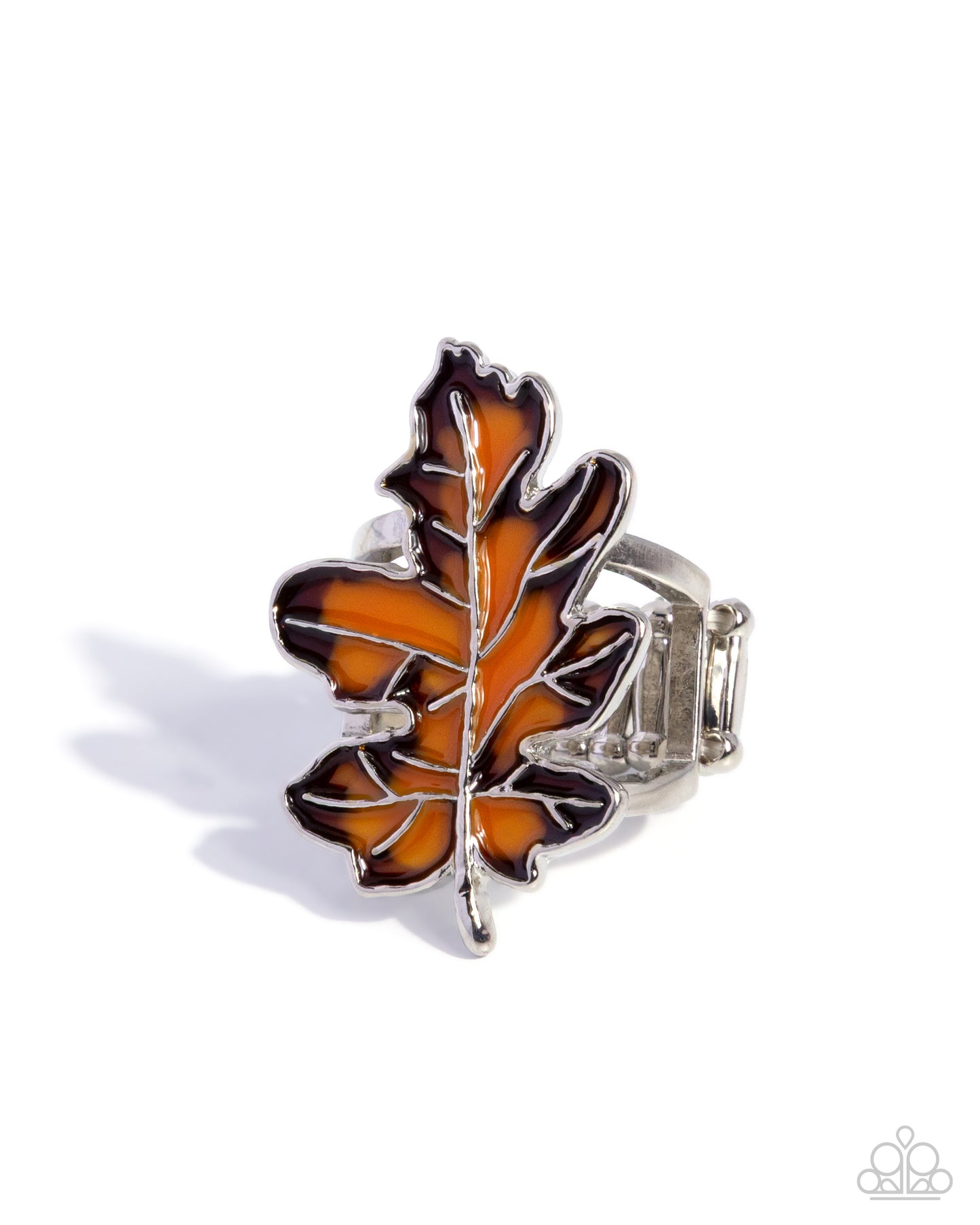 Paparazzi Thankful Treasure - Orange Painted Brown Silver Maple Leaf Ring R1221