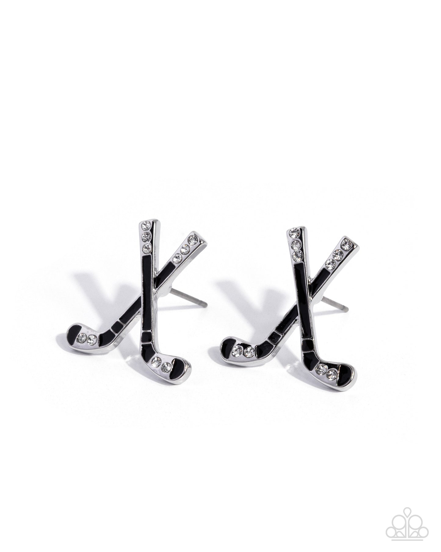 Paparazzi Hockey Haute - Black & White Rhinestone Hockey Sport Post Earring E1794