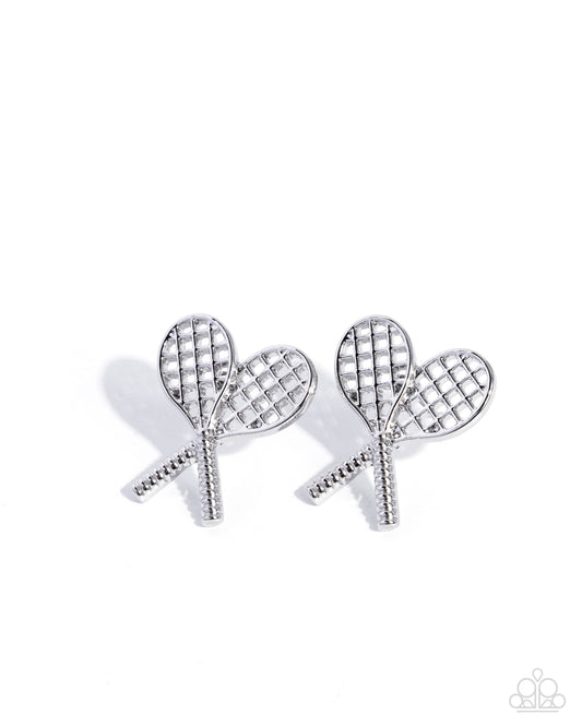 Tennis Team - Silver Tennis Racket Sport Post Earring Paparazzi E3130