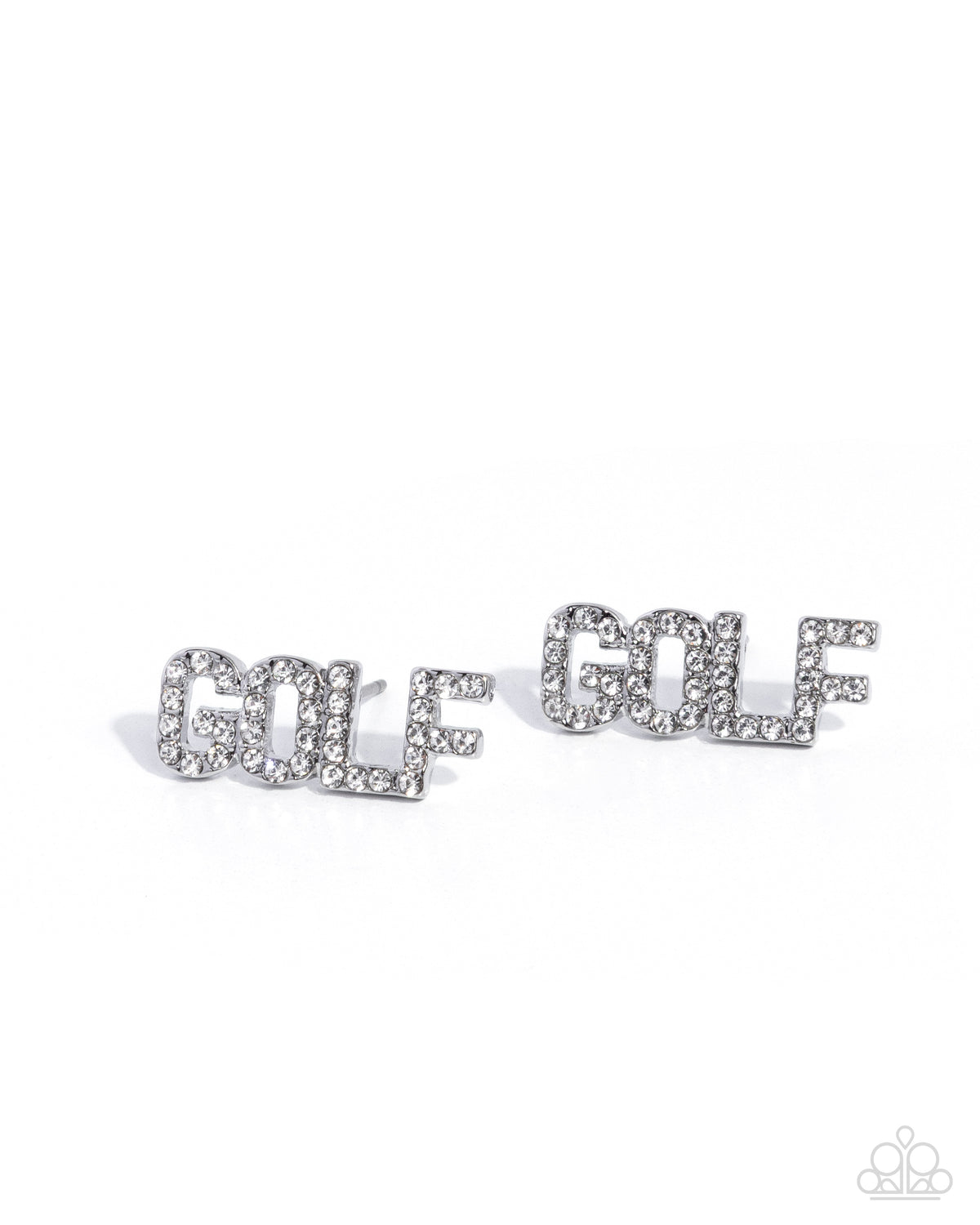 Paparazzi Game of Golf - White Rhinestone "GOLF" Sport Post Earring E2126