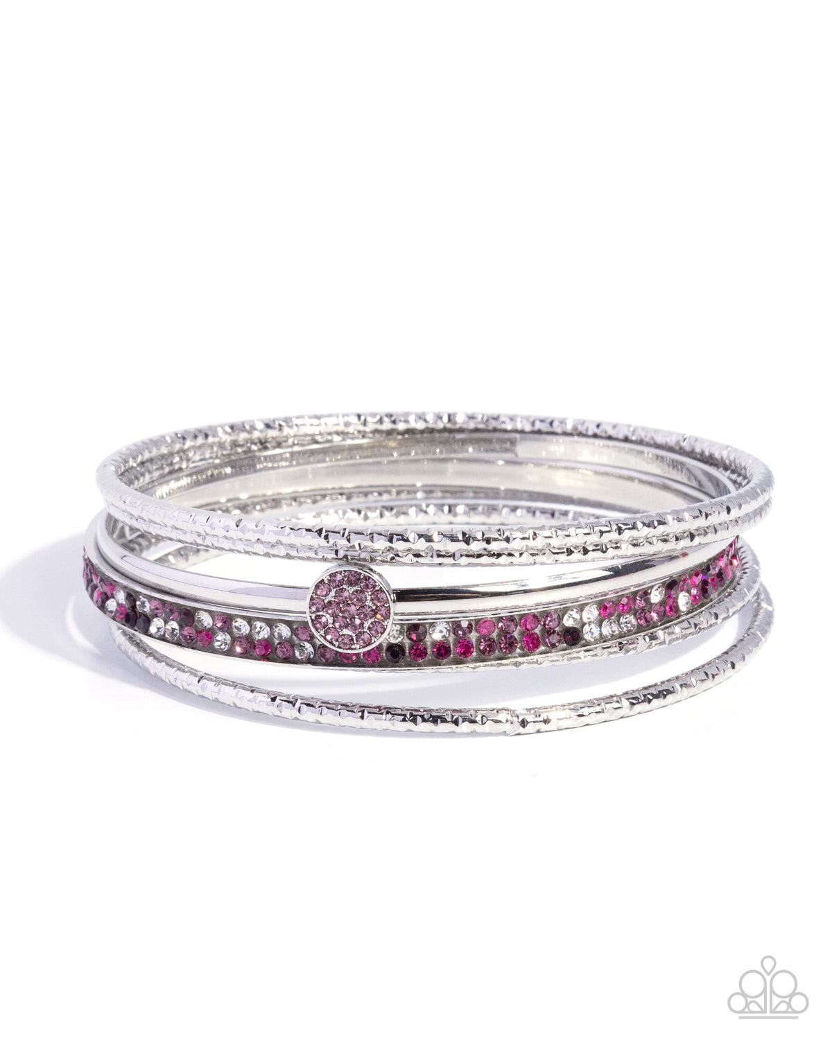 Paparazzi Timeless Test - Purple Multicolored Rhinestone & Silver Set Of 6 Bangle Bracelets