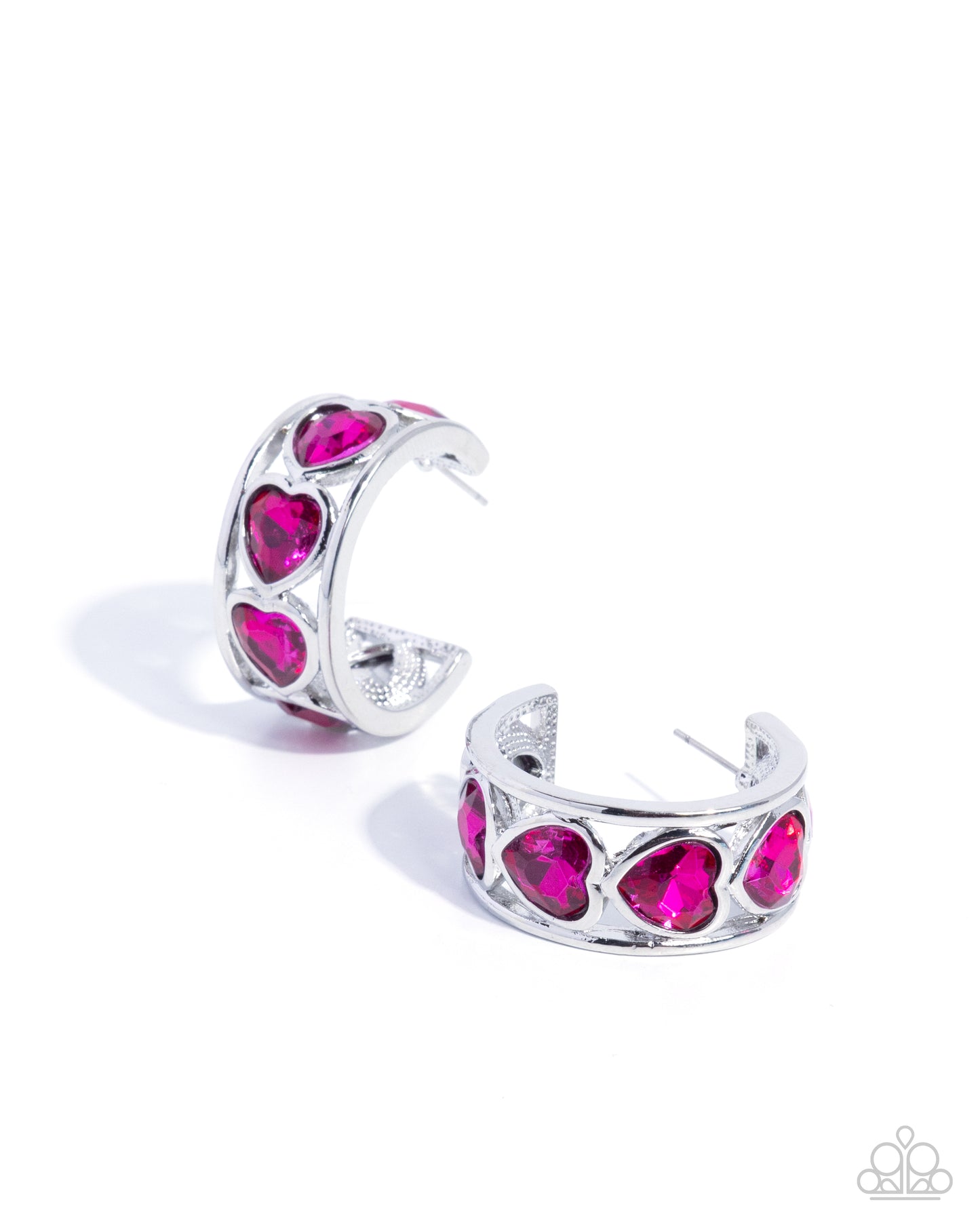 Paparazzi Heartfelt Homage - Pink Fuchsia Gem Heart 1 Inch Hoop Earring E3307