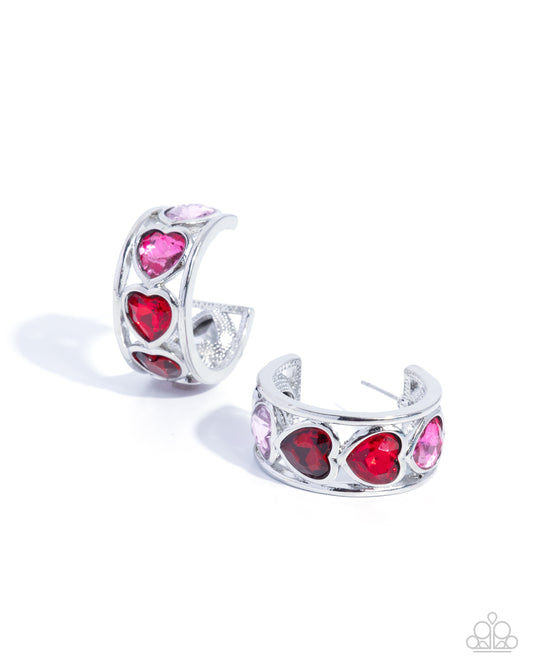 Paparazzi Heartfelt Homage - Multi Red & Pink Gem 1 Inch Hoop Earring
