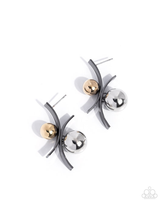 Paparazzi Dichromatic Decadence - Black, Silver & Gold Post Earring