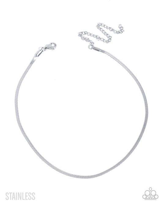 Paparazzi Illusive Industry - Silver Stainless Steel Flattened Snake Chain Choker Necklace
