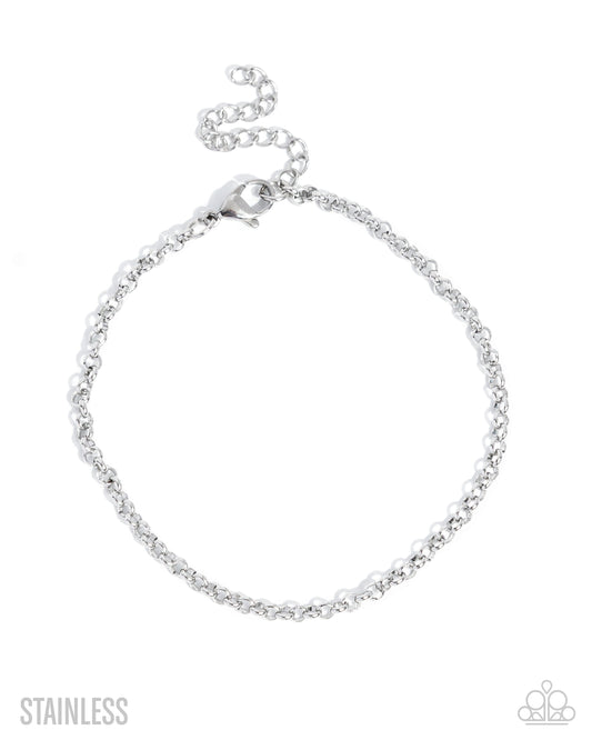 Paparazzi Neutral Novelty - Silver Stainless Steel Dainty Cable Chain Urban Bracelet B2595
