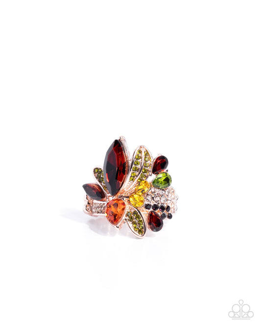 Paparazzi Captivating Cluster - Rose Gold, Light Peach, Amethyst, Olive Rhinestone Ring R1307