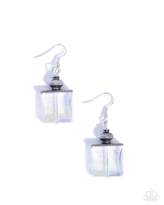 Paparazzi Polished Perfume - White Acrylic Square French Perfume Bottle Earring