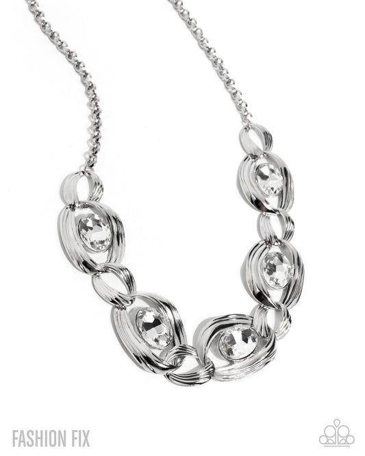 Paparazzi Ambitious Ambiance - White Gem Silver Shimmery Necklace Fiercely 5th Avenue Fashion Fix December 2025 N3786