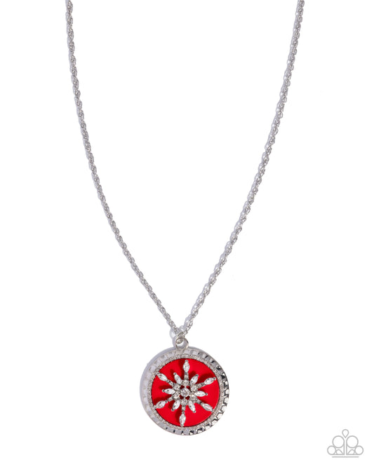 Paparazzi Snowflake Story - Red Backdrop Silver Snowflake Necklace