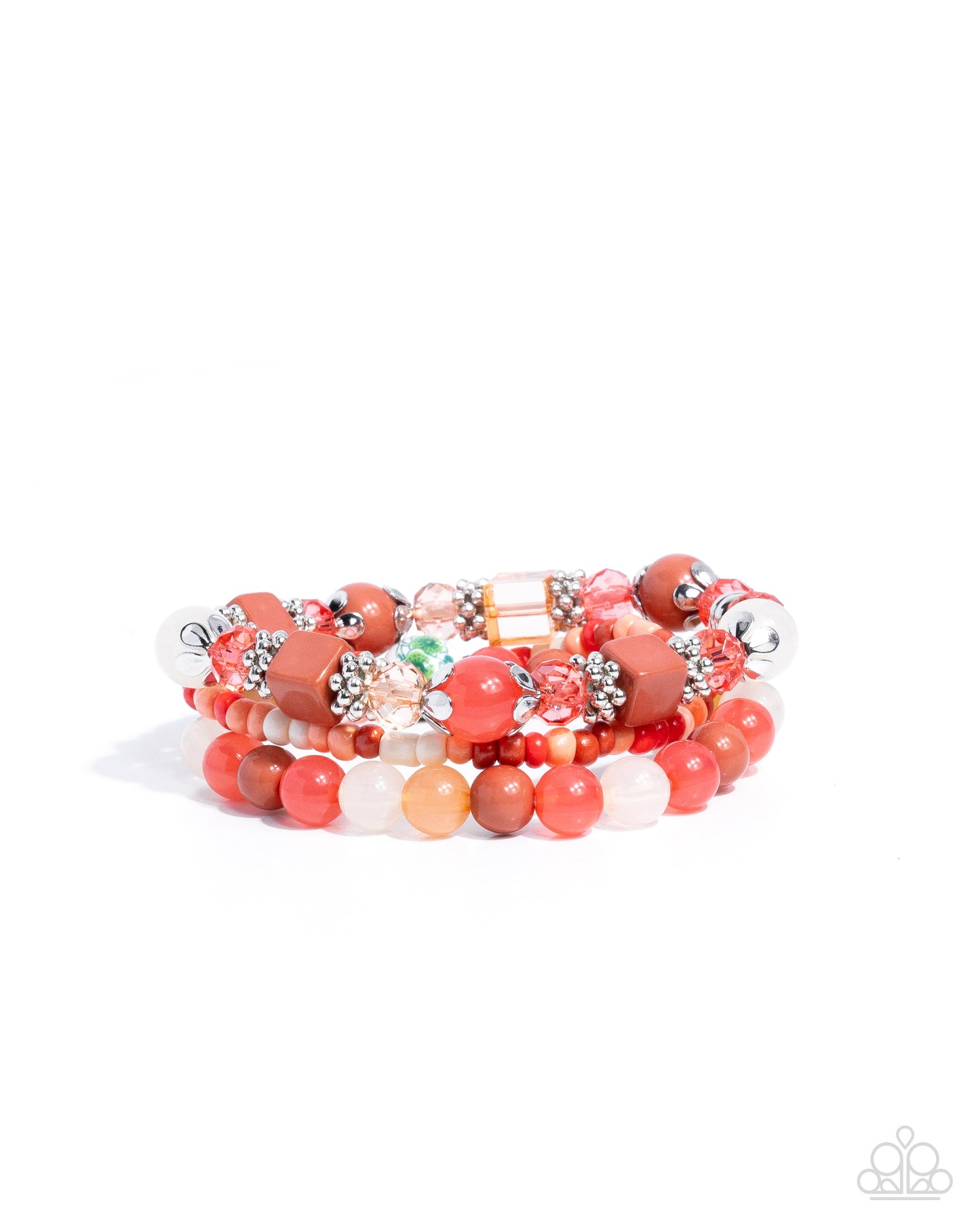 Paparazzi Angelic Array - Orange, Bronze Brown, Light Peach & Ivory Bead Set Of 3 Stretch Bracelets