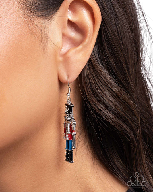 Paparazzi Nutcracker Nuance - Red, Black & White Rhinestone Christmas Nutcracker Earring