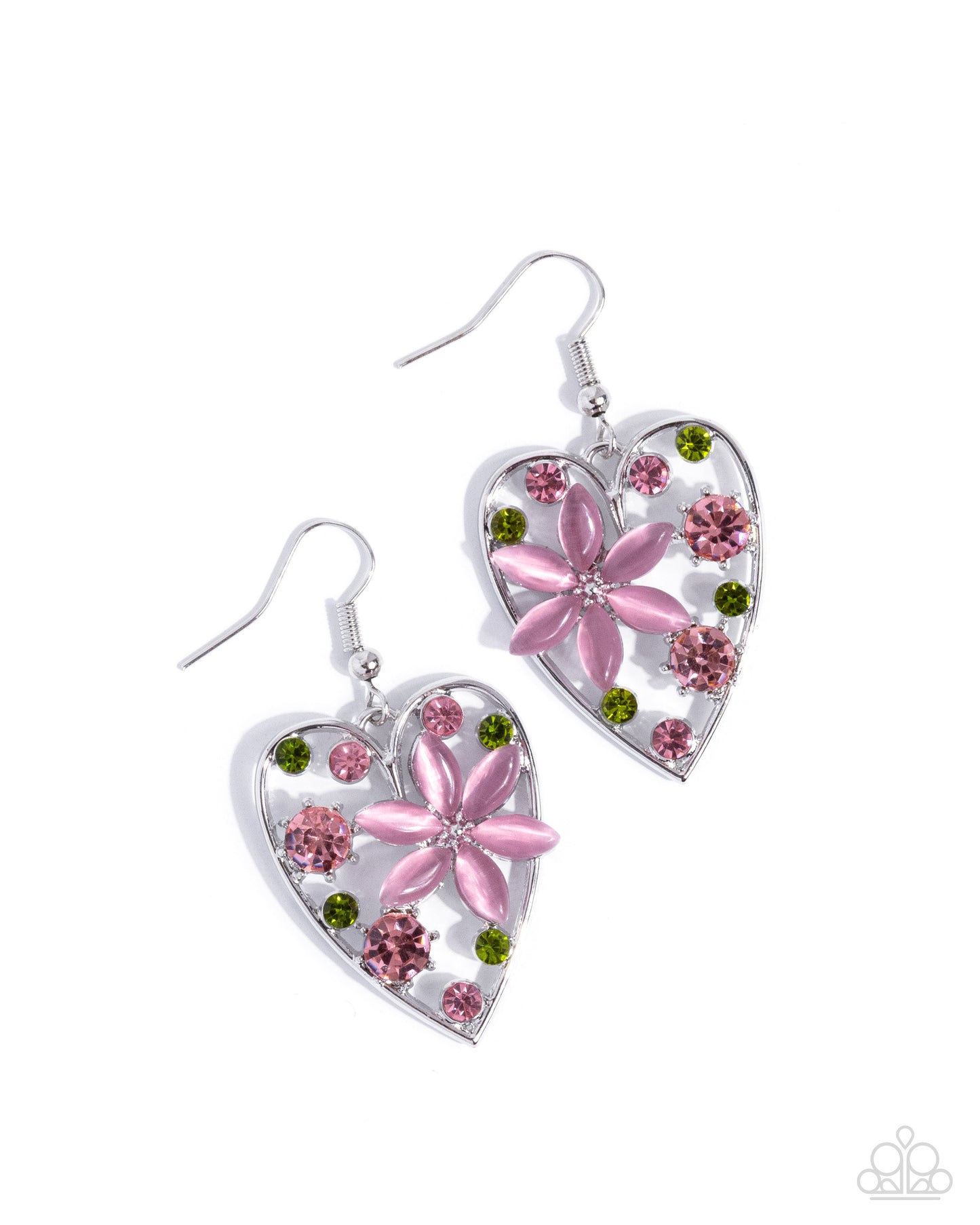 Paparazzi Feminine Freestyle - Pink - Light Rose Rhinestone Silver Heart Earring E3341
