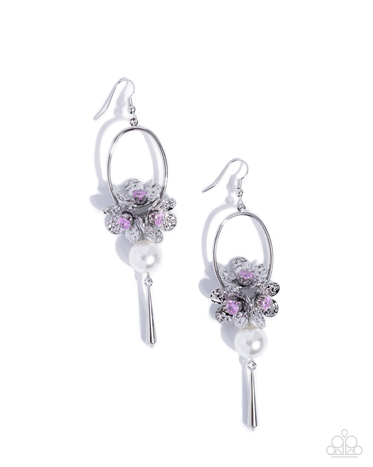 Paparazzi Fixed Flutter - Pink Beaded Silver Flower Chandelier Earring