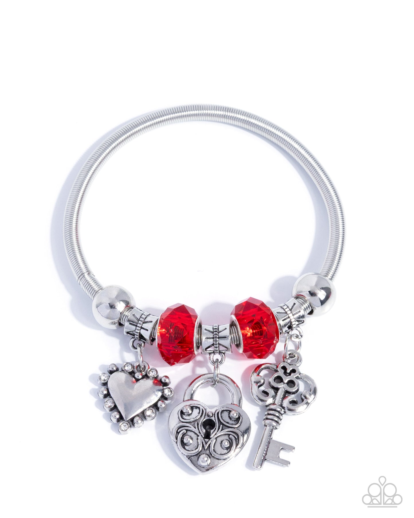 Paparazzi Truly Loveable - Red Bead, Heart Charm Coil Bracelet B2591