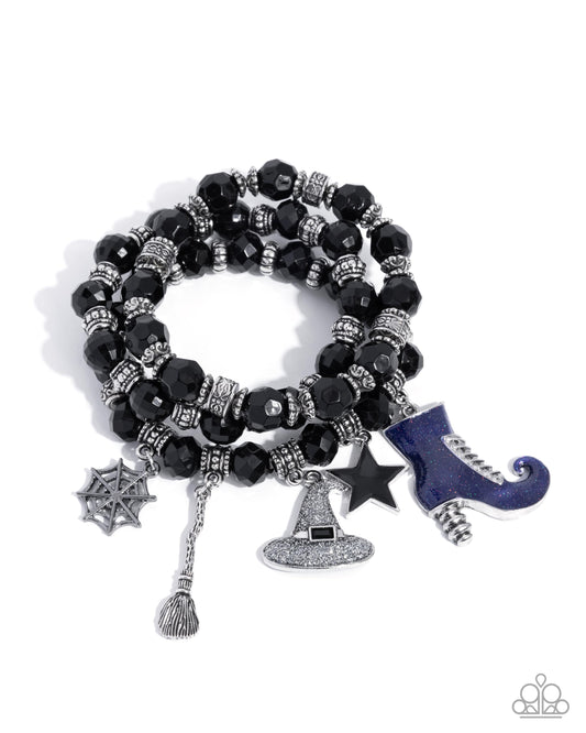 Witchs Night Out - Multi Gunmetal, Silver, Purple Halloween Charm Style Stretch Bracelet Set Of 3 Paparazzi B2438
