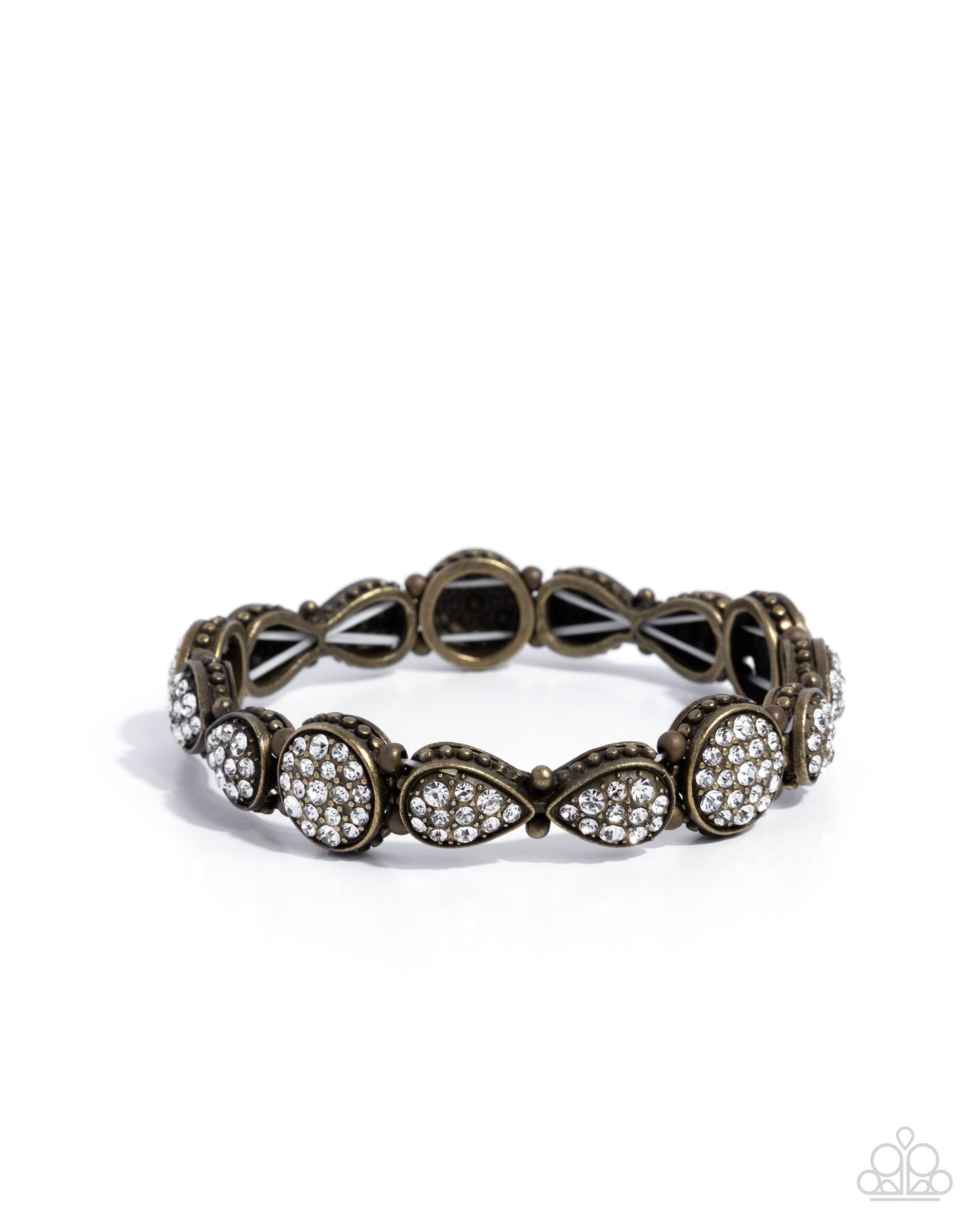 Self-Assured Shimmer - Brass & White Rhinestone Stretch Bracelet Paparazzi