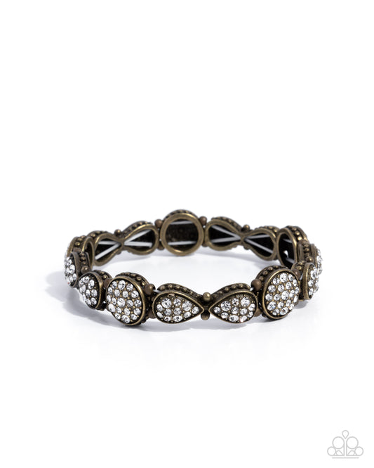 Self-Assured Shimmer - Brass & White Rhinestone Stretch Bracelet Paparazzi