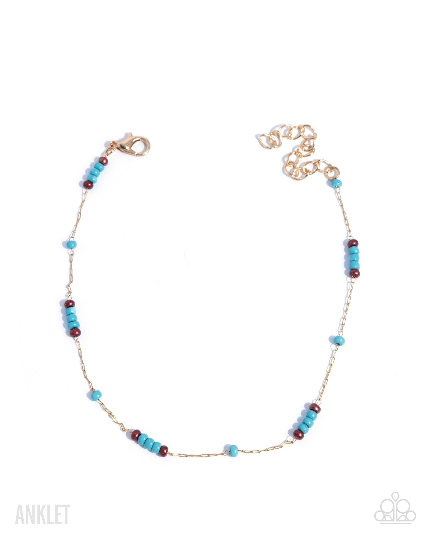 Paparazzi Delightfully Delicate - Gold Chain, Turquoise & Copper Seed Bead Anklet B2601