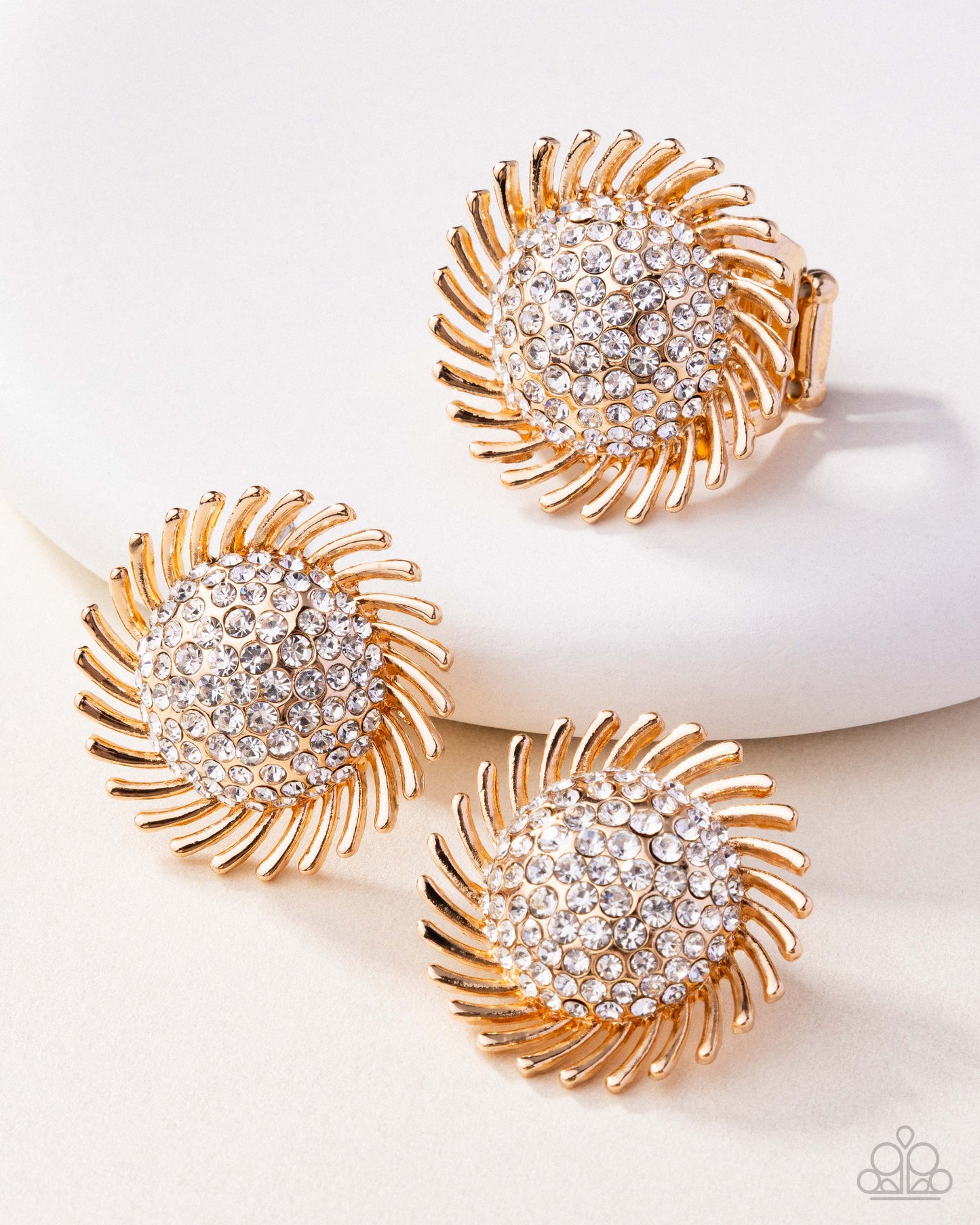 Paparazzi Strategic Show - Gold Post Earring: "Strategic Shimmer - Gold" , Ring: "Strategic Success - Gold" Jewelry Set