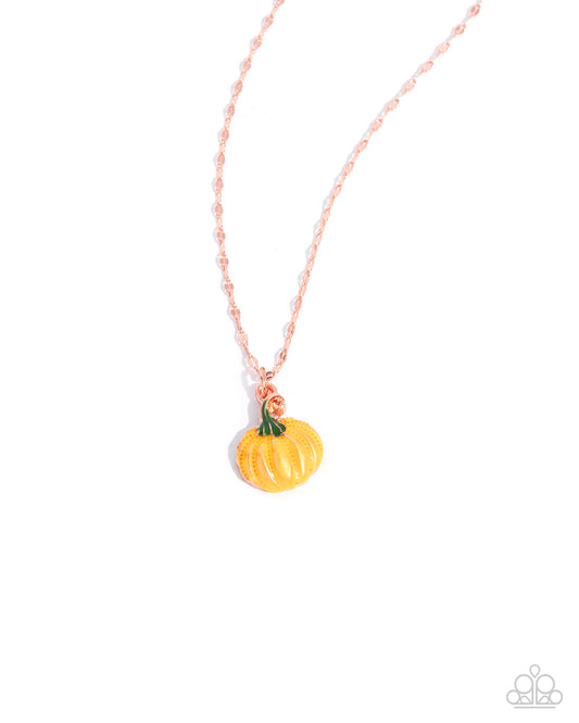 Pumpkin Patch - Copper - Shiny Copper & Orange Painted Pumpkin Halloween Fall Necklace Paparazzi
