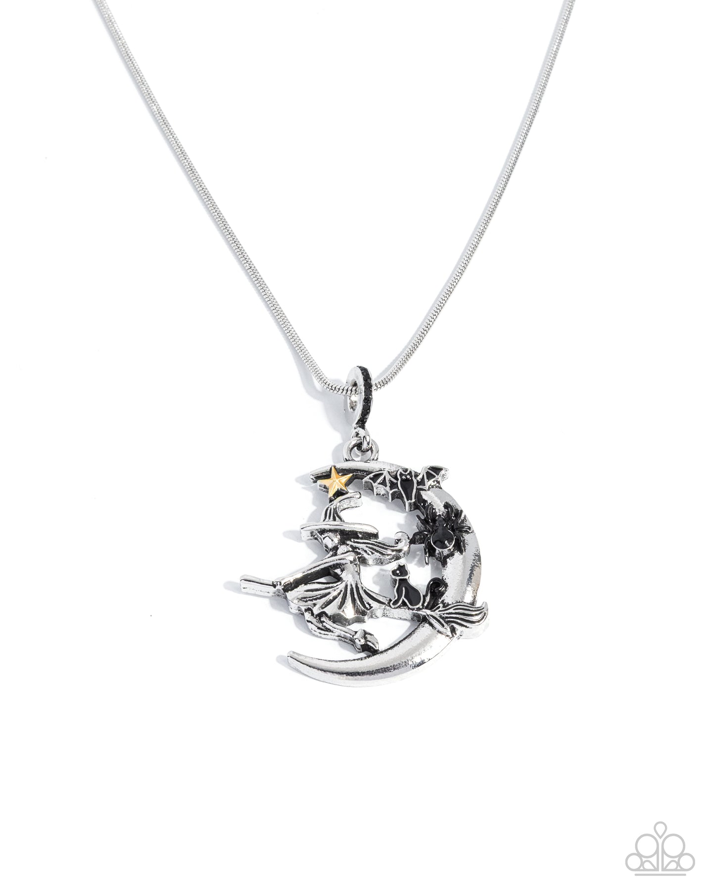 Halloween Homecoming - Black Bat, Spider, Cat & Silver Witch On Her Broom Halloween Inspired Necklace Paparazzi