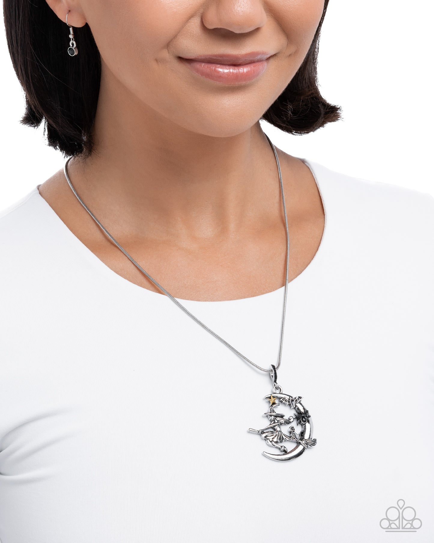 Halloween Homecoming - Black Bat, Spider, Cat & Silver Witch On Her Broom Halloween Inspired Necklace Paparazzi