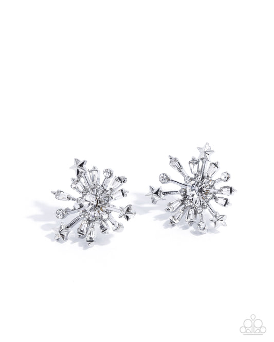 Paparazzi Firework Flair - White Rhinestone Post Earring E3402