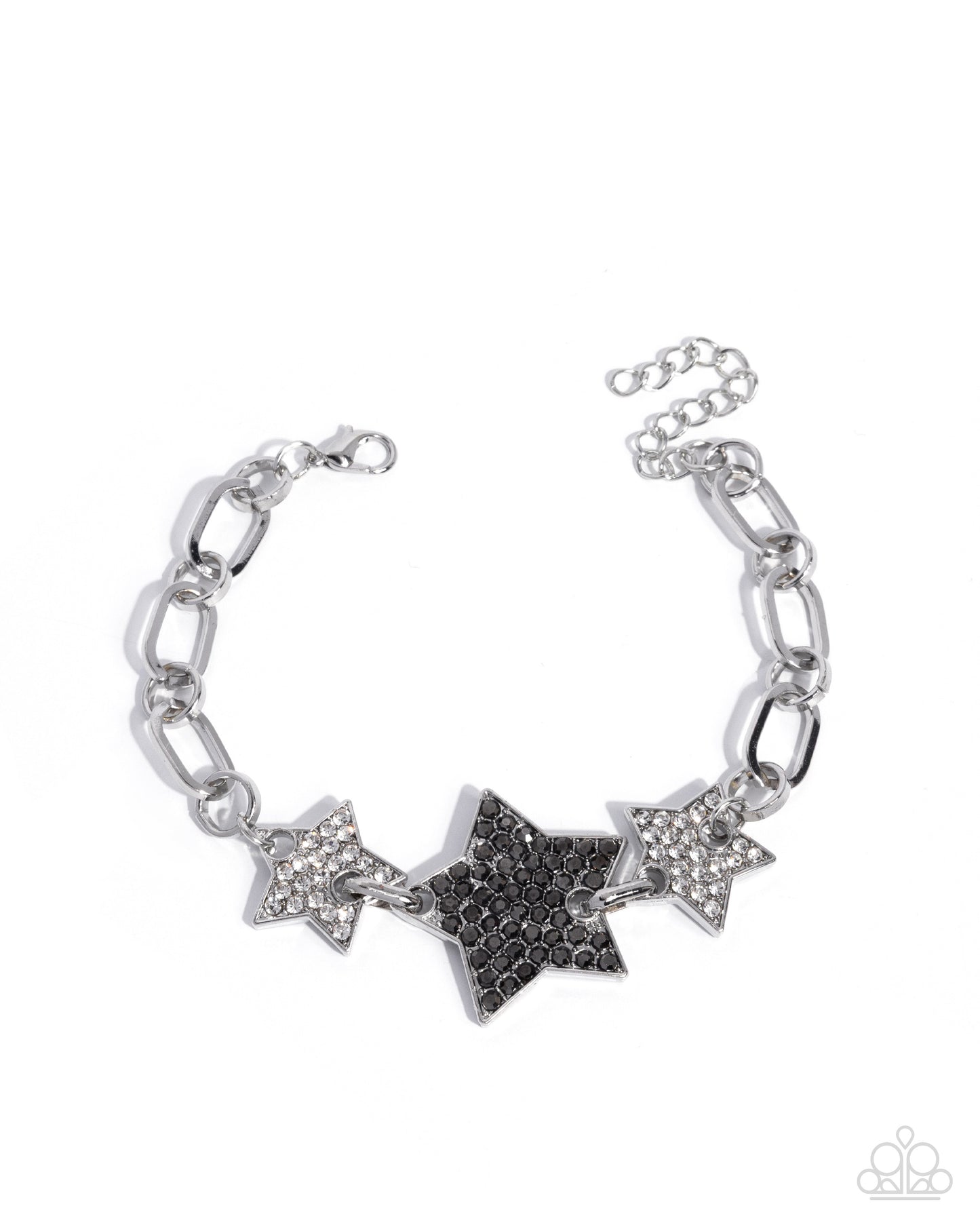 Paparazzi Stellar Song - Silver & White, Hematite Rhinestone Star Bracelet B2690