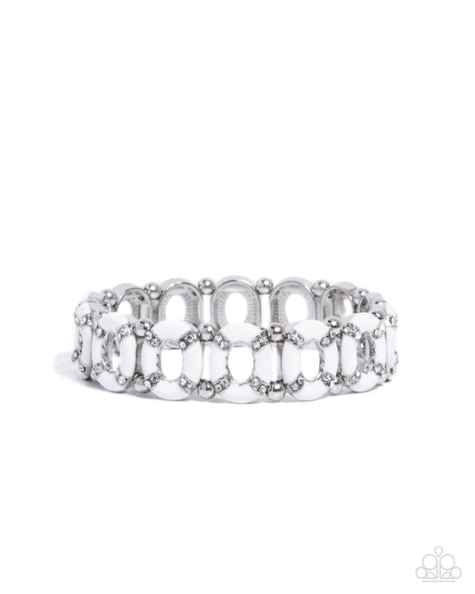 Paparazzi Adorable Armada - White Painted & Rhinestone Stretch Bracelet B0824