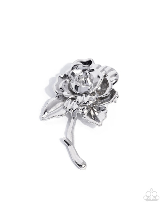Paparazzi Refulgent Rose - Silver Rose Lapel Pin Brooch BR015