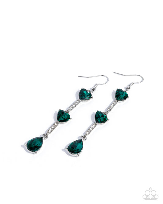 Paparazzi Romantic Reality - Green Emerald Heart Silver Earring E3329