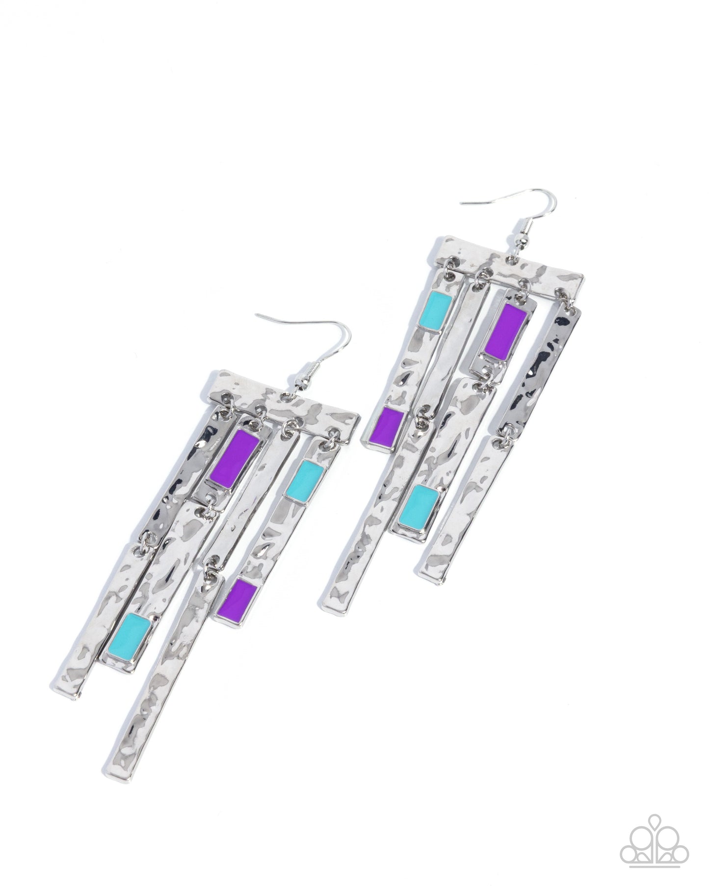 Paparazzi Streaming Season - Purple, Turquoise & Hammered Silver Bar Tassel Santa Fe Style Earring E3300