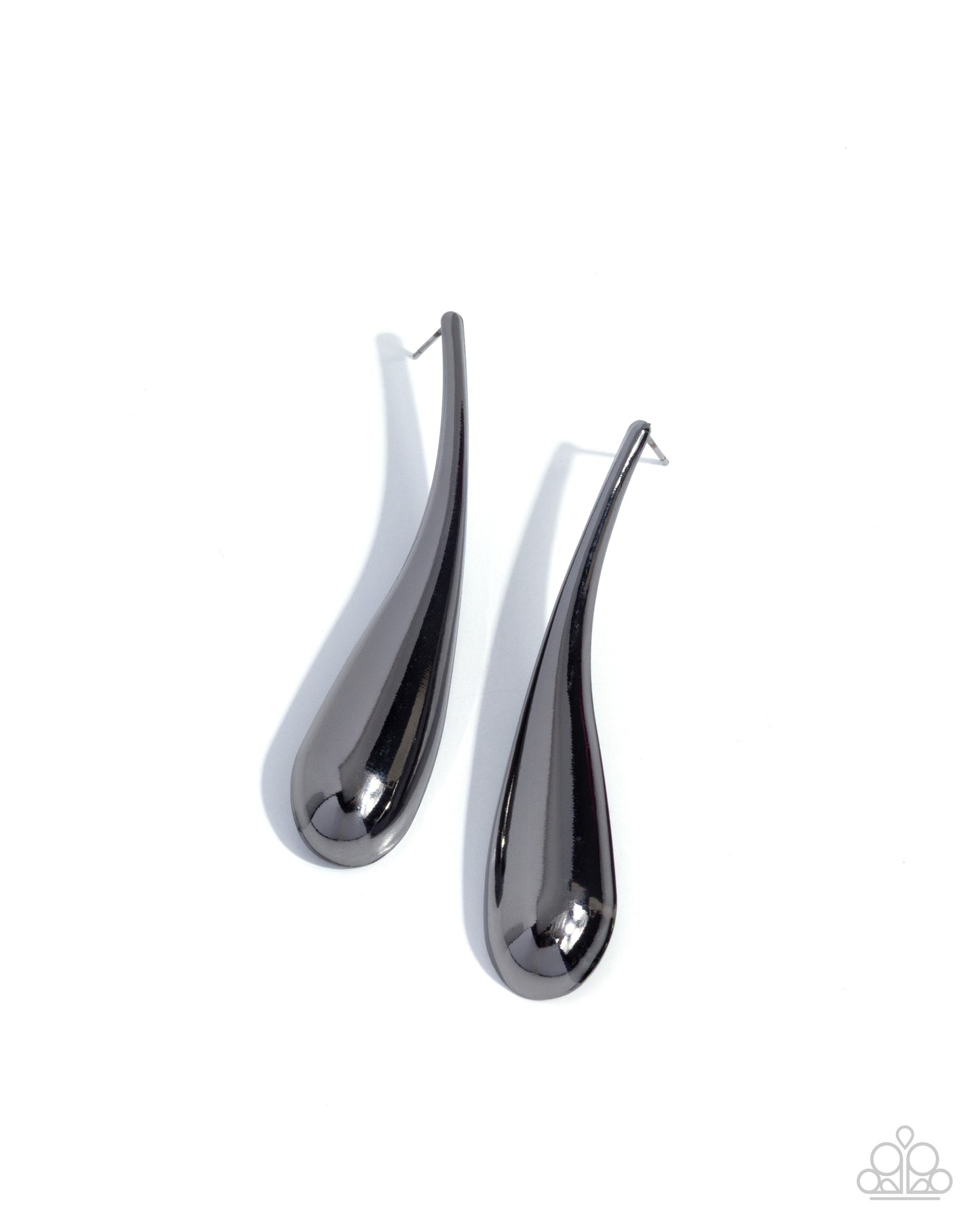 Paparazzi Elongated Effort - Black High Sheen Gunmetal Teardrop Post Earring