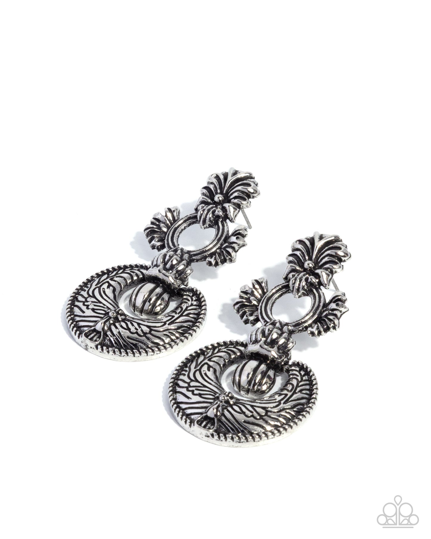 Paparazzi Officially Ornate - Silver Filigree Doorknocker Style Earring E3240