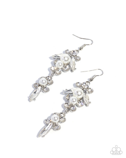 Paparazzi Darling Decadence - White Rhinestone, Gem Pearl Earring E2416