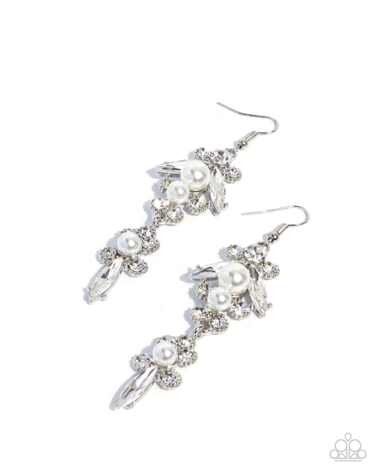 Paparazzi Darling Decadence - White Rhinestone, Gem Pearl Earring E2416