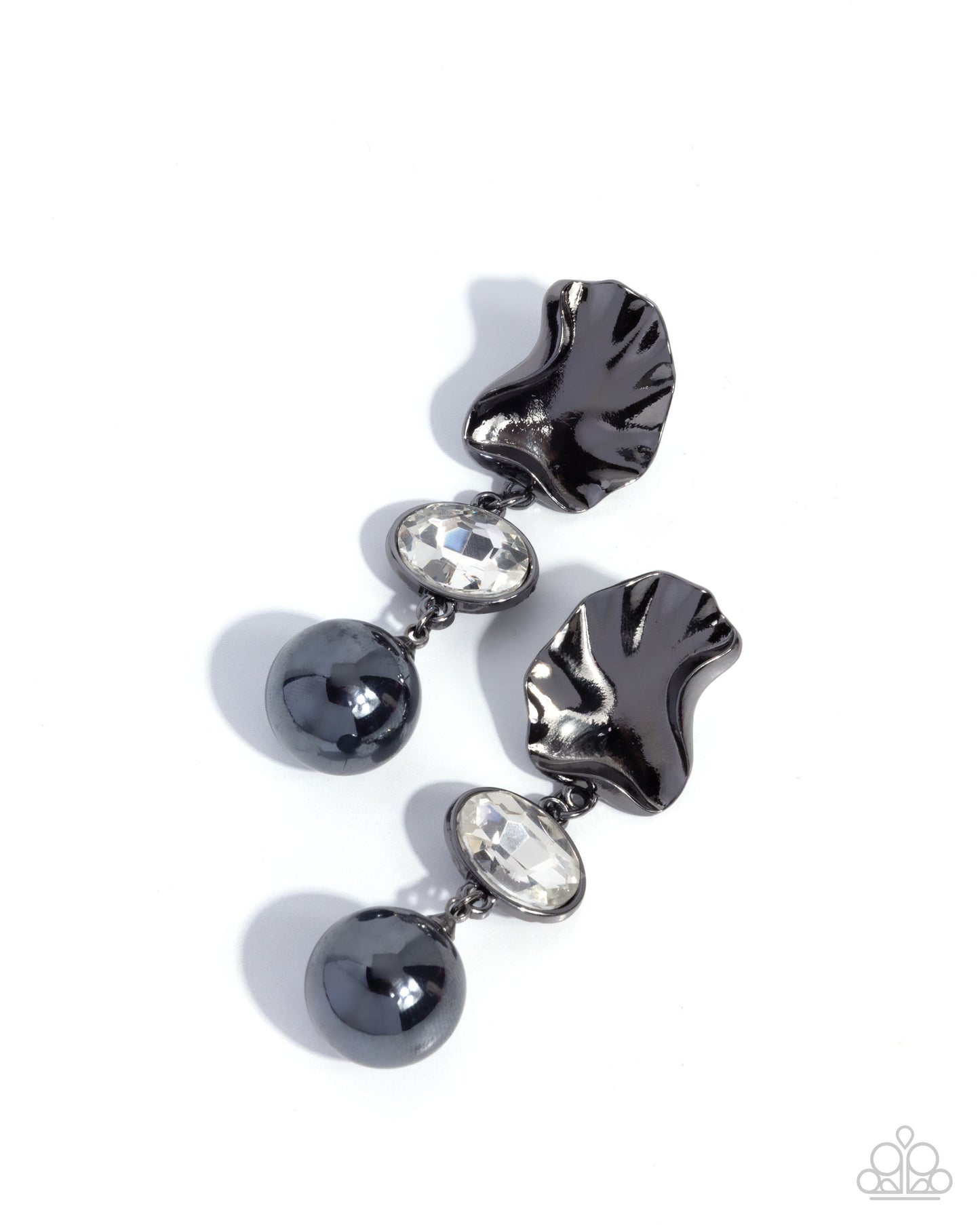 Paparazzi Abstract Abracadabra - Black Gunmetal Hammered Motif & White Gem Earring E3351