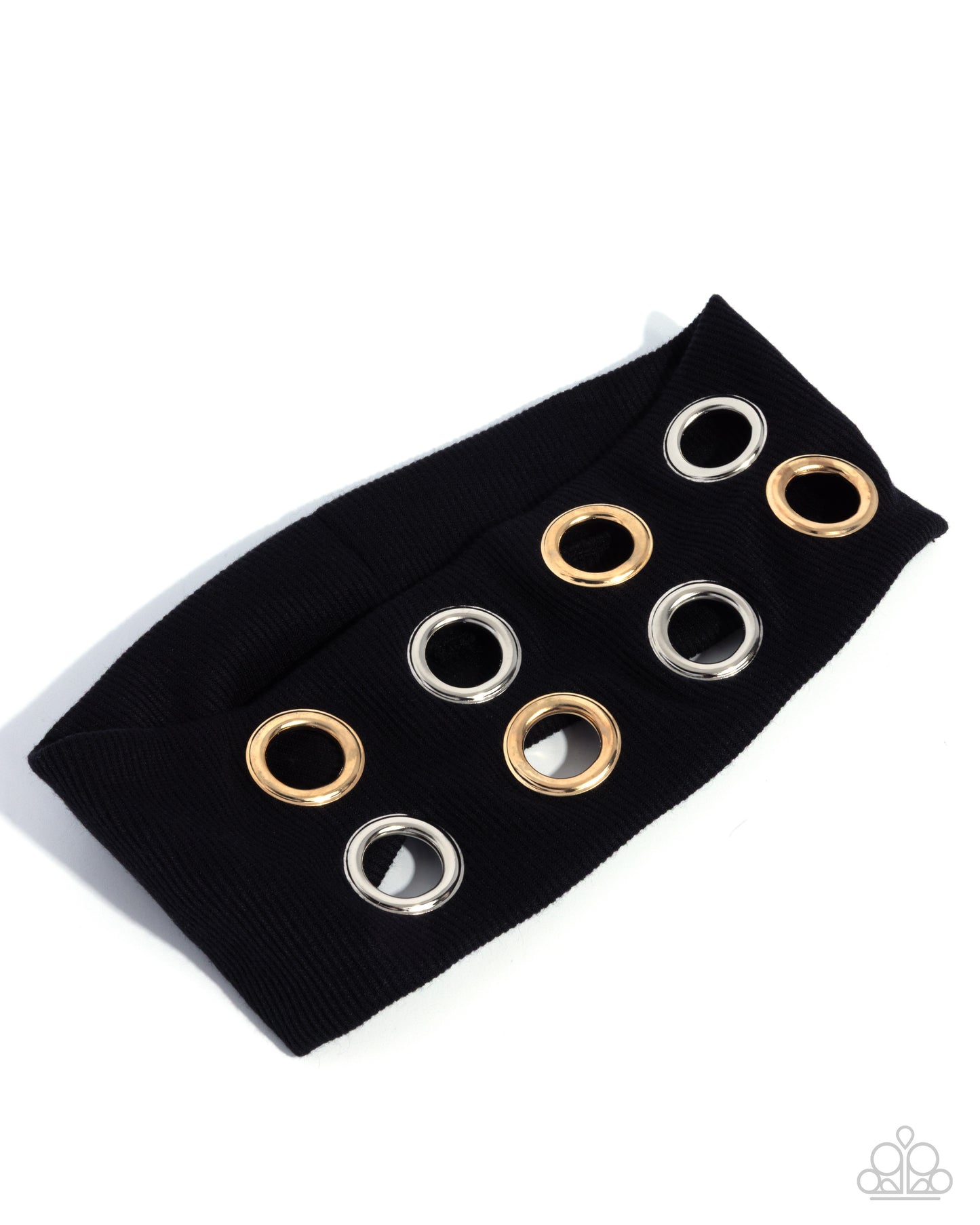 Paparazzi Glitzy Grommets - Black Ribbed Fabric Silver & Gold Grommet Headband H0250