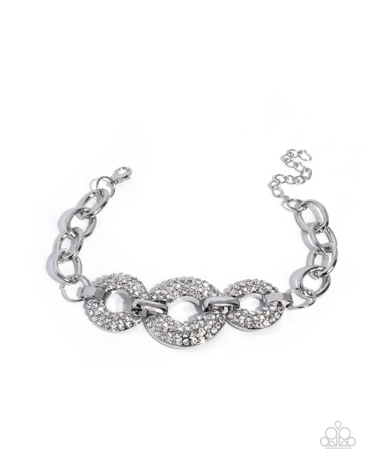 Paparazzi Shimmery Spheres - White Rhinestone Silver Cable Chain Bracelet
