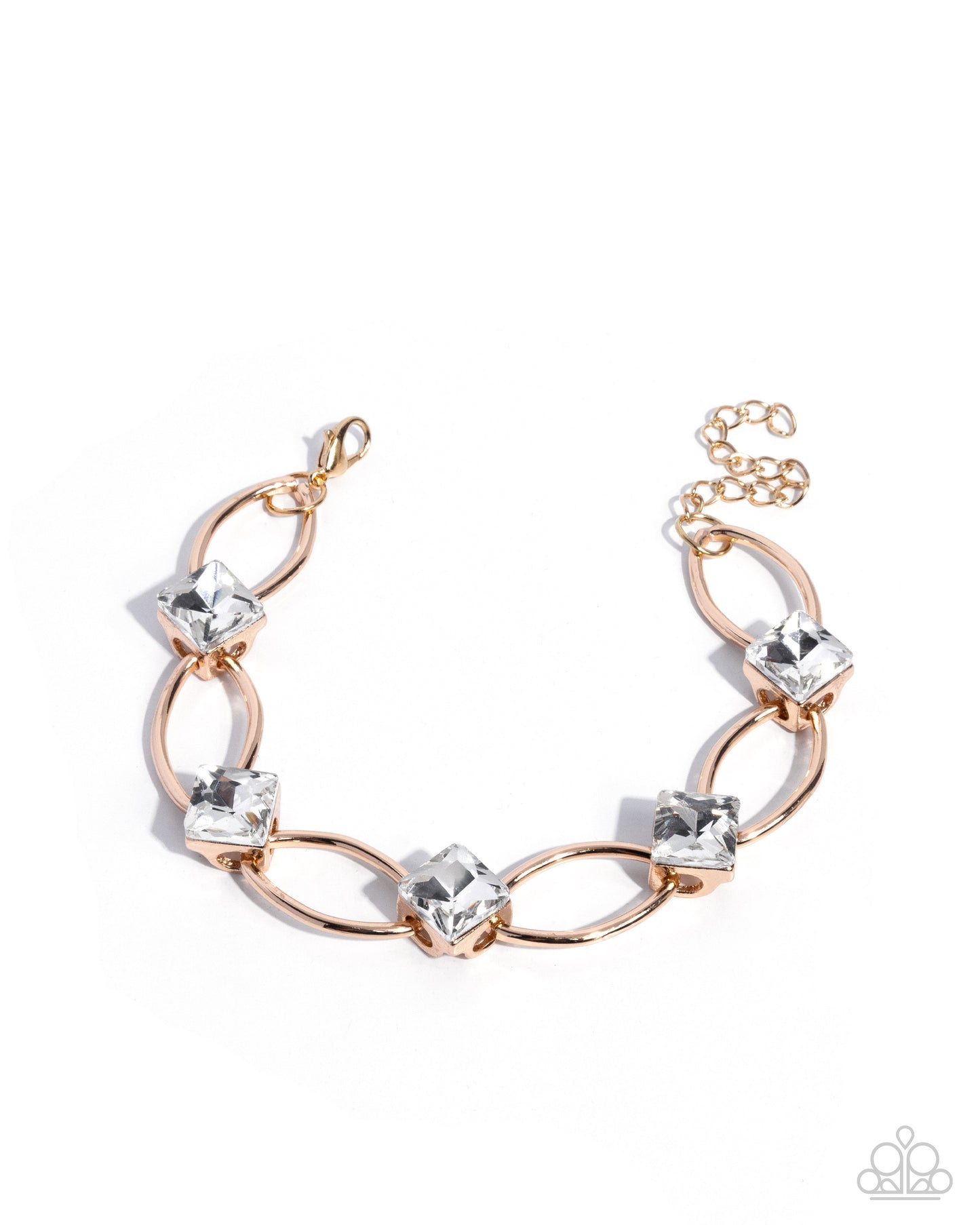 Paparazzi Square Story - Gold & White Gem Bracelet
