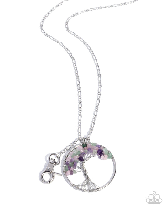 Paparazzi Tangible Tree - Multicolored Stone Silver Wire Twisted Tree Of Life Lanyard Neckace