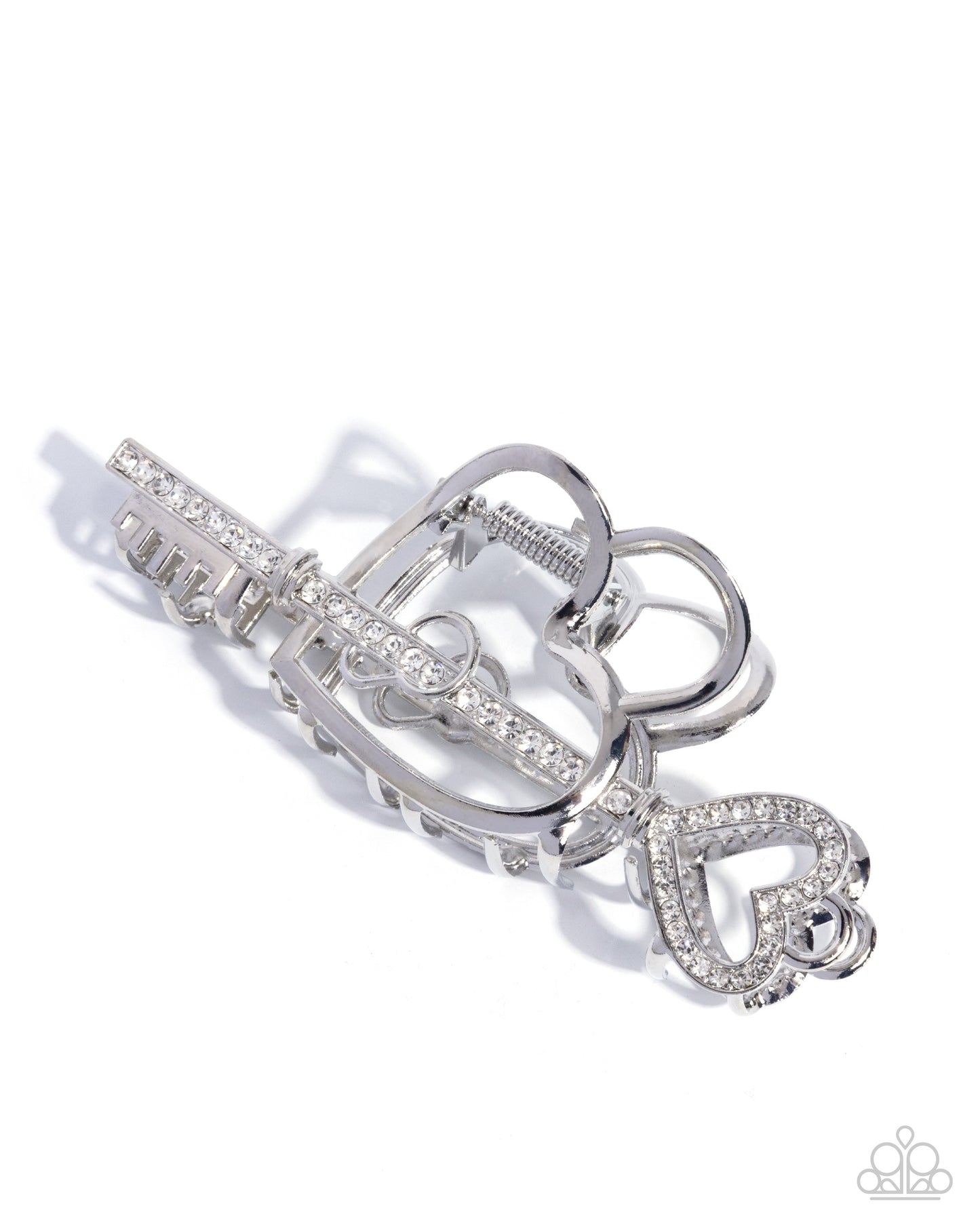 Paparazzi Lasting Lounge - White Rhinestone Silver Heart Key Hair Claw Clip H0267