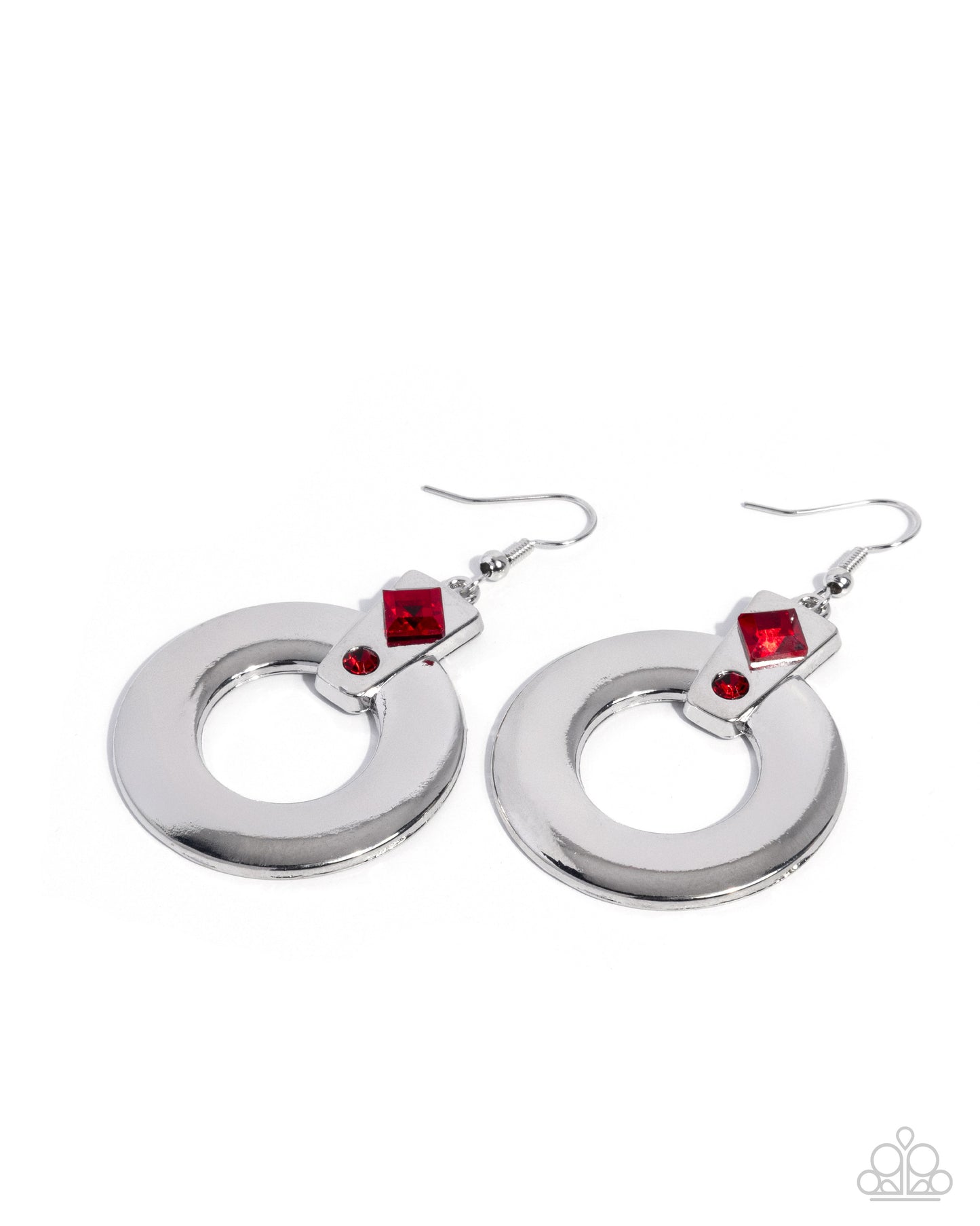 Paparazzi Dedicated Delight - Red Gem High Sheen Silver Earring E3337