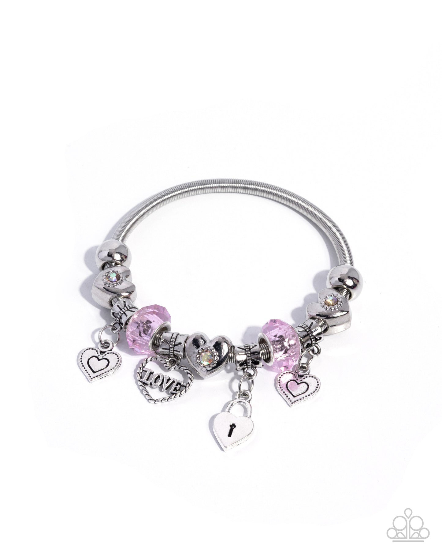 Paparazzi Cascading Cupid - Pink & Silver Heart Stretch Bracelet B2594