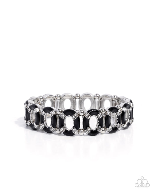 Paparazzi Adorable Armada - Black Painted & White Rhinestone Dotted Stretch Bracelet