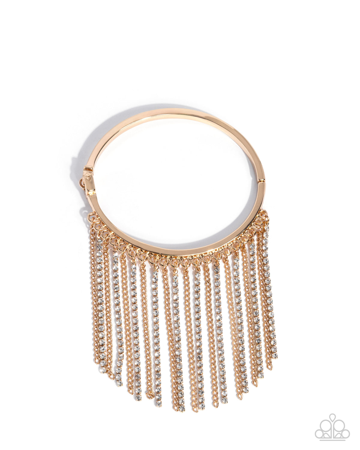 Paparazzi Fatal Fringe - Gold Chain & White Rhinestone Fringe Hinged Bracelet