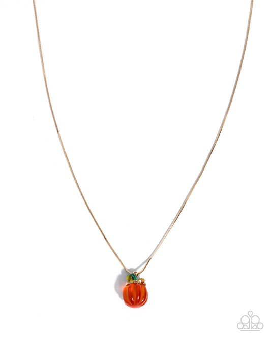 Picturesque Pumpkin - Orange Pumpkin Gold Snake Chain Halloween Necklace Paparazzi N3649