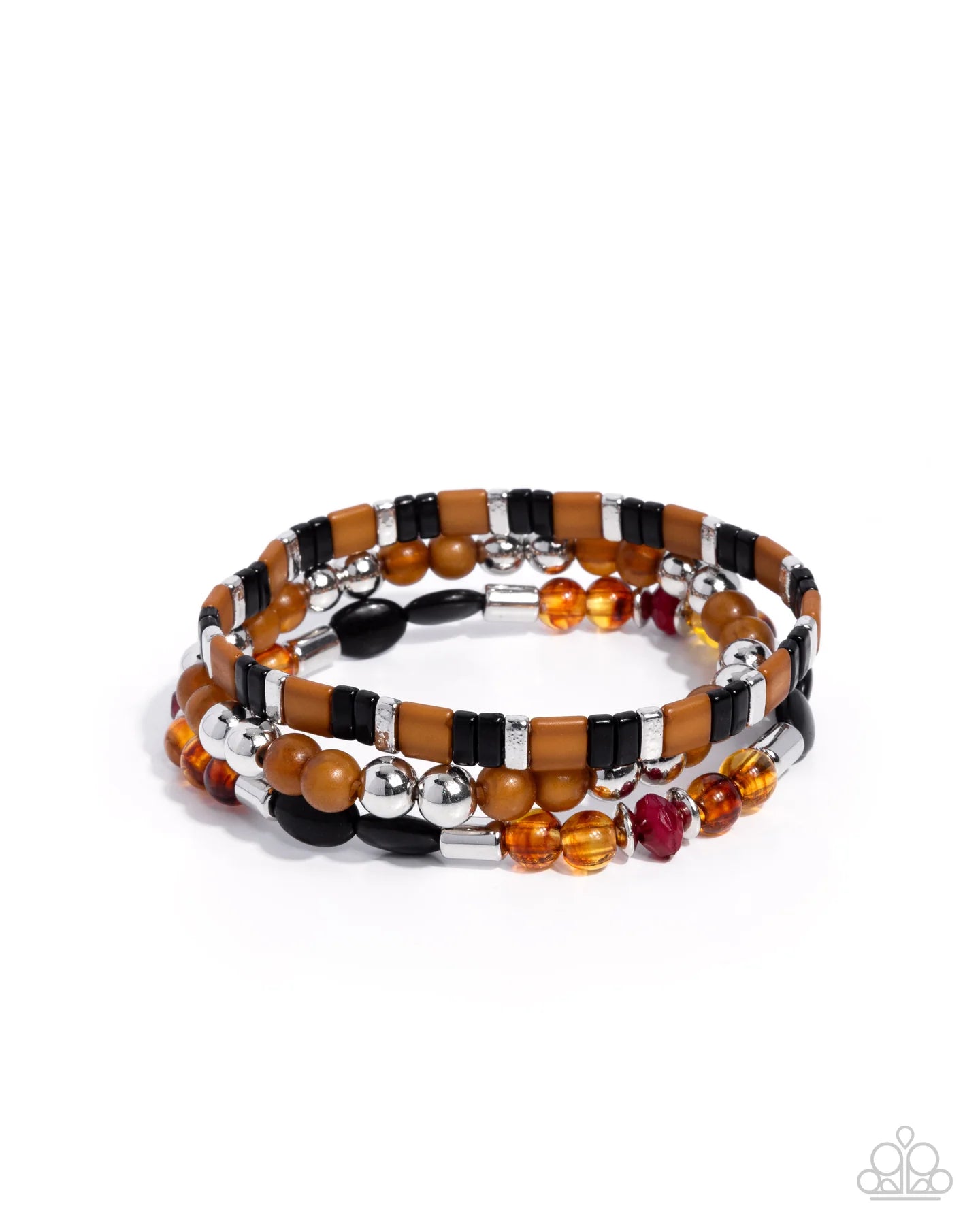 Paparazzi Sunset Stack - Black, Brown Bead & Silver Stretch Bracelet Set Of 3 Bracelets B2528